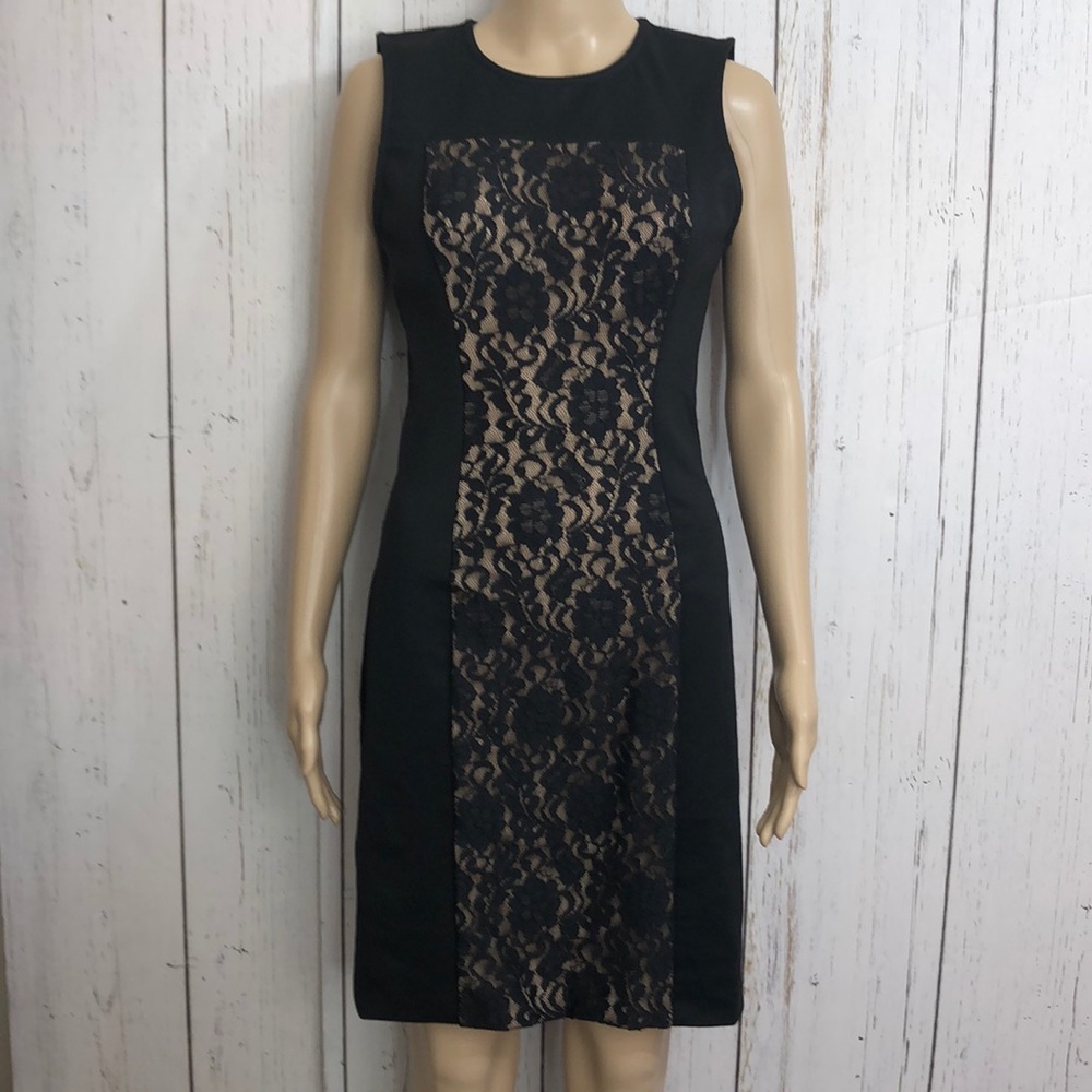 🌻 NWT BCBGMAXAZRIA Black Lace Nude Lined Dress